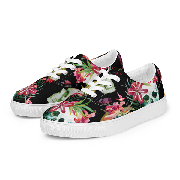 Aloha Tribe Skulls Mens Black Canvas Shoes