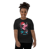 Preteen model wearing a Rogue Labs Hawaii shirt that has a urban Japan Hawaii themed graphic logo on the front.