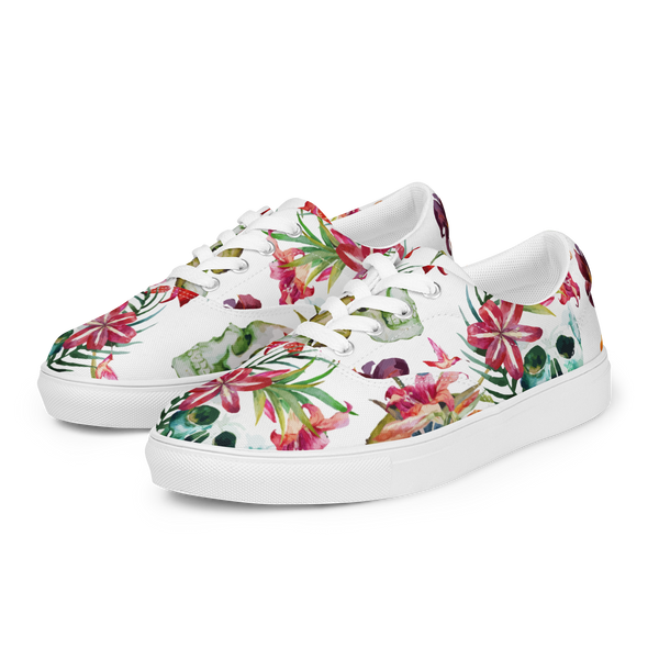 Aloha Tribe Skulls Womens White Canvas Shoes